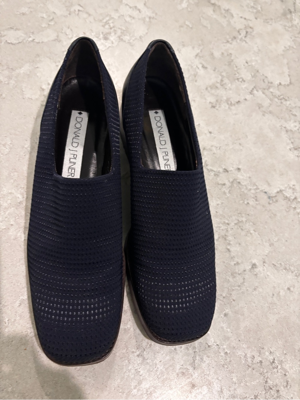 Donald J. Pliner Navy Knit Slip-On Loafers